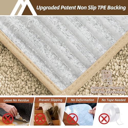 Image of COSY HOMEER Stair Treads for Wooden Steps 9 inchx28 inch,Washable Non Slip Carpet Stair Treads with Reusable Residue Free Backing Soft Peel and Stick Stair Runner Rugs for Kids Elders Pets,Warm Beige,4pcs