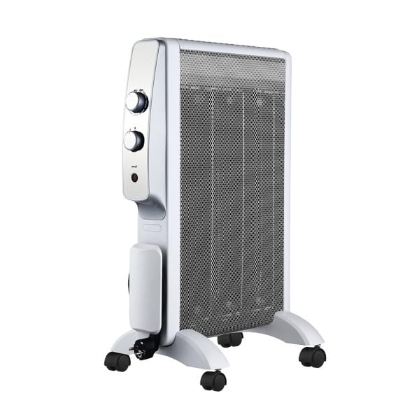 ABRILA - Abrigo - Radiador de Mica 1500W 3 Elementos Blanco/Plata | 2 Potencias | Antivuelco | Luz Indicadora | Termostato Regulable | Blanco/Plata