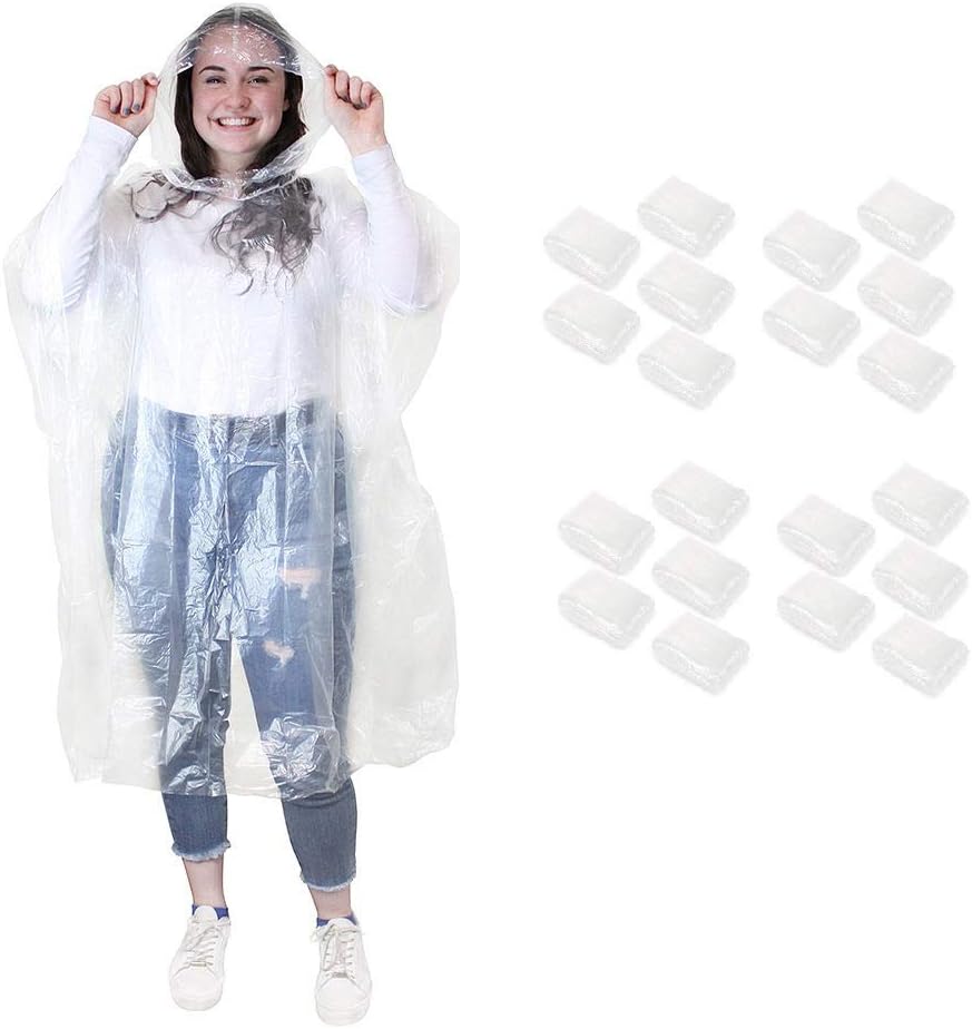 Emergency Disposable Rain Ponchos Waterproof Rain Coat with Hoods Portable for Men Women Kids One Size Fit All Great For Sporting Events Games Amusement Parks & Concerts (20)