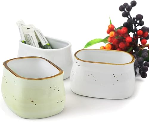 Miniatura 3 de Tazón cuadrado simple de cerámica para azúcar, soporte para bolsitas de té, juego de 2 unidades, color blanco