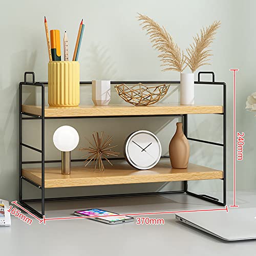 Étagère de rangement de bureau, bibliothèque multifonction pour bureau, maison, étagère de bureau, support de bureau, bibliothèque (couleur bois, 2 niveaux) - Image 3