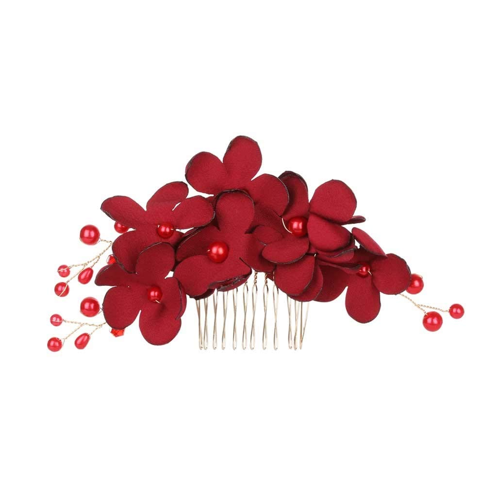 1Pcs Fashion Red Flower Hair Comb Bridesmaid Crystal Clip Bridal Hairpin Wedding Jewelry for Women Party Hairband Gift