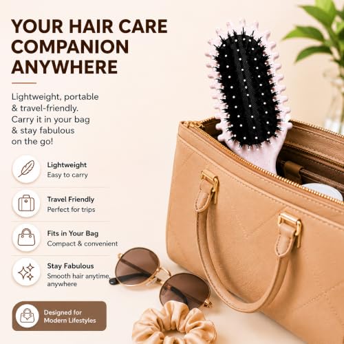 Image of GLUN Unisex Detangling Head Hair Brush, Beige Colour 1 Piece, Anti-Static Scalp Massage Brush, Soft Flexible Bristles, Smooth Styling Hairbrush for Wet & Dry Hair