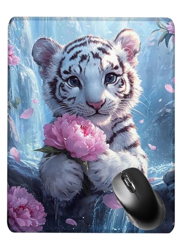 Alfombrilla Ratón Gaming, Mouse Pad, con Base de Goma Antideslizante, Superficie Impermeable, Bordes Cosidos, Compatible con Ratones Láser y Ópticos Portátil, Office, 32x26x0.3cm Cascada Tigre S0F-651