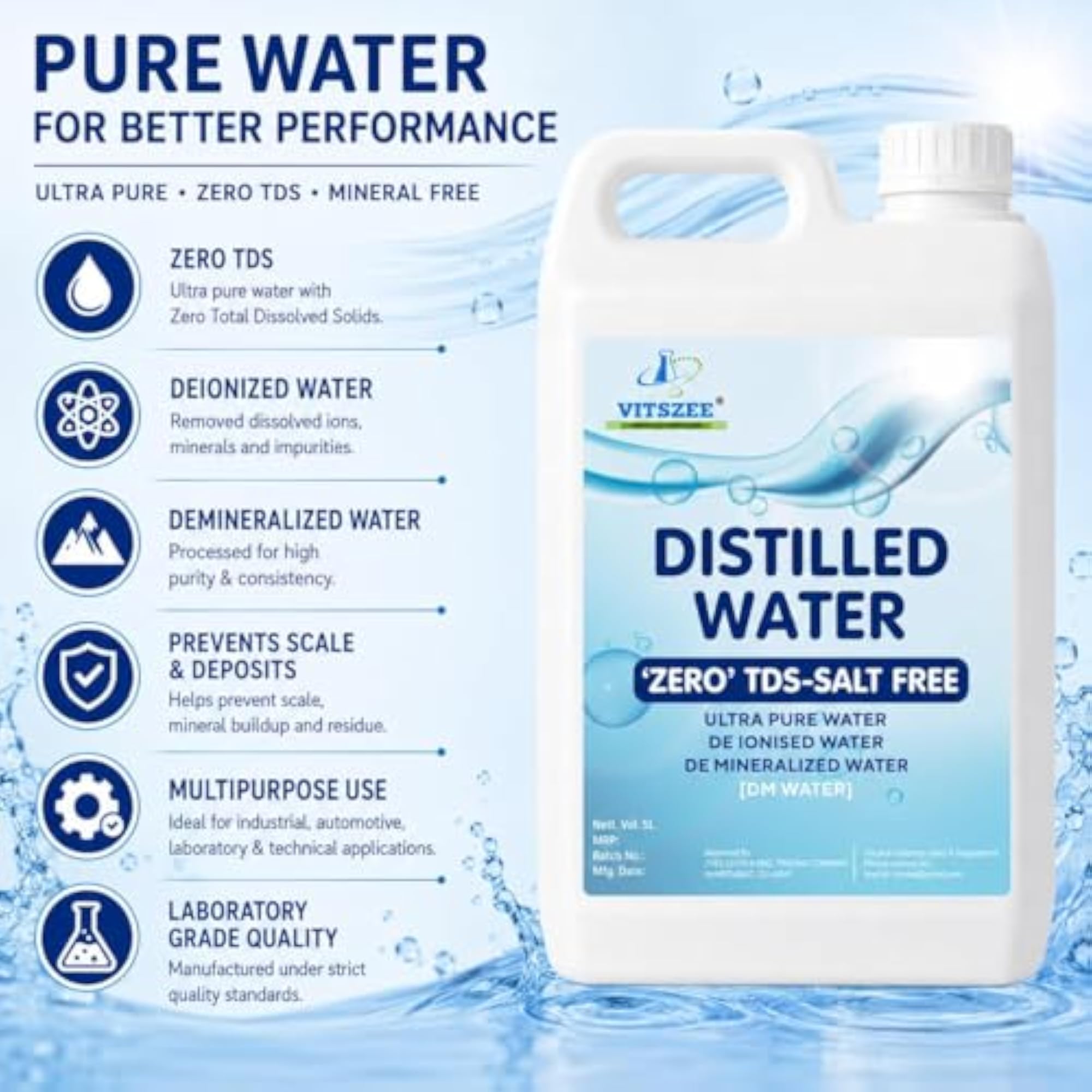 Zero TDS Ultra Pure Di-Ionised Distilled Water 5 Litre