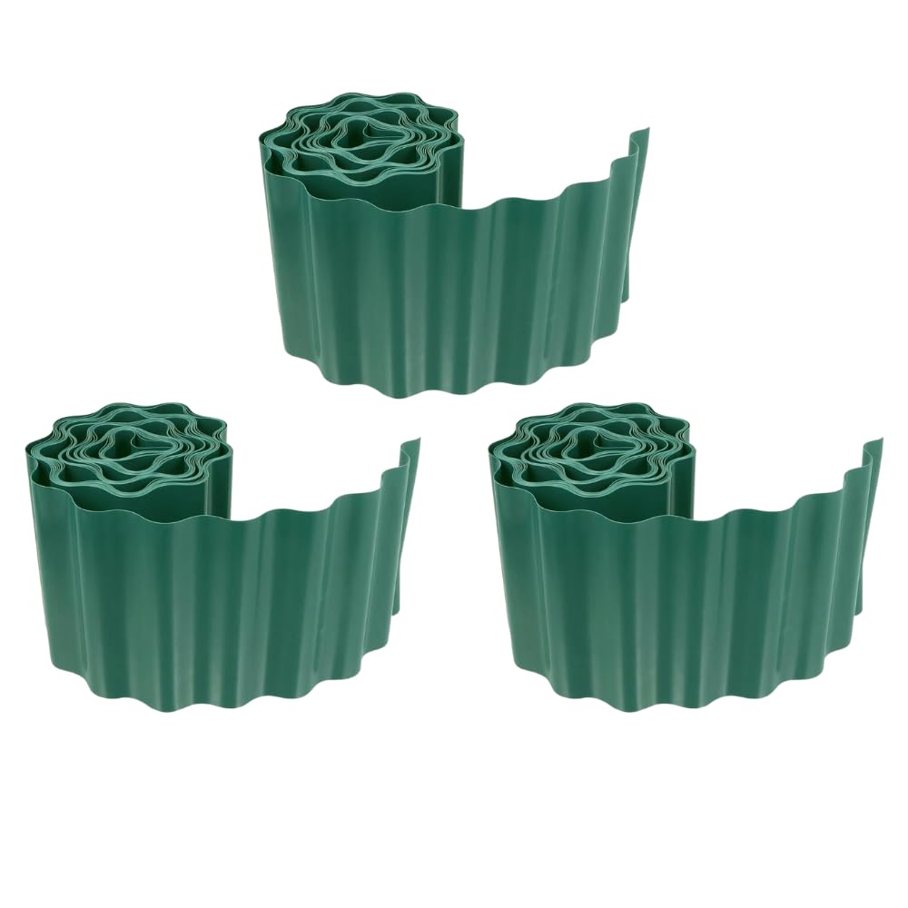 Garden Mile 3pc 15CM x 9M Garden Lawn Edging Border - Plastic Edger Roll For Lawns Borders Flower Beds Stones -Protect Grass Soil Plant Beds DIY - Outdoors Landscaping Plastic Border Edging Roll