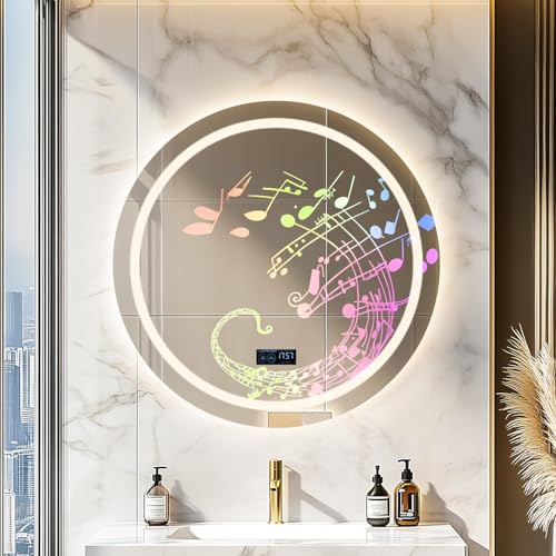 LUVODI Miroir Salle de Bain avec Bluetooth 5.2 et Horloge: 80cm Miroir LED avec Éclairage...