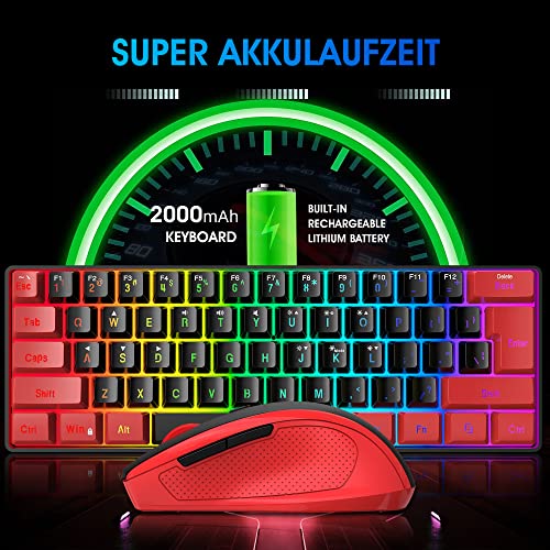 Snpurdiri 2.4G Wireless Gaming Keyboard And Mouse Combo, Include Mini 60% Merchanical Feel Keyboard, Ergonomic Vertical Feel Small Wireless Mouse(Red And Black) #TOP2