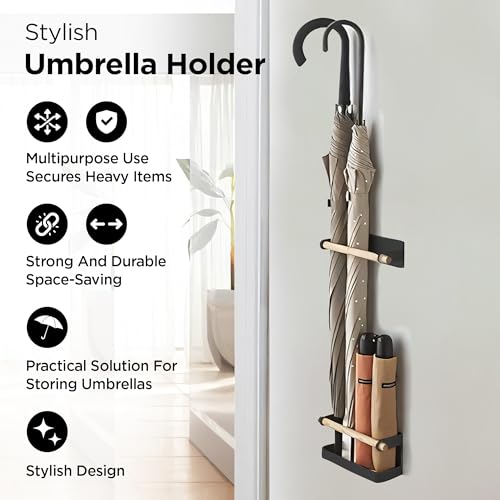 Image of UMAI Wooden Umbrella Stand (9cm) | Wall Mounted Storage Organizer | Rack for Home | Holder