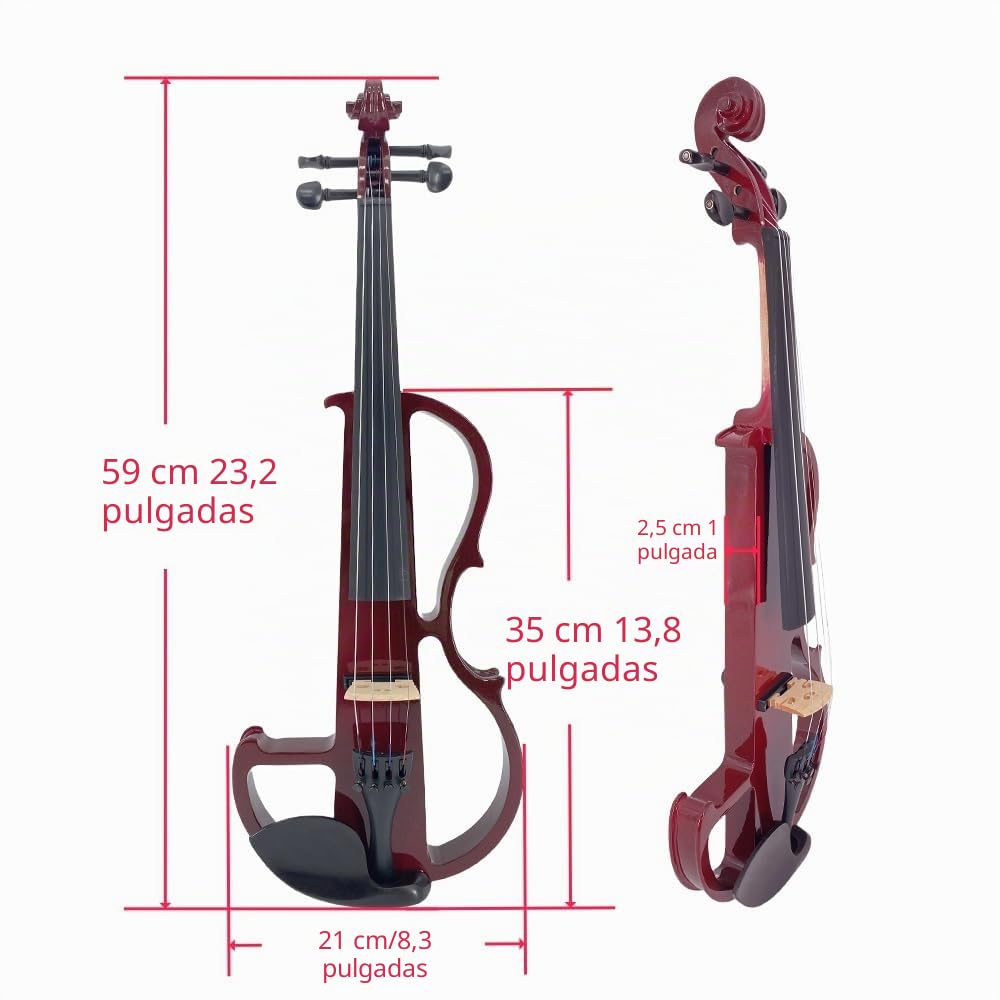Yinfente - Violín eléctrico 4/4 de tamaño completo, silencioso, 4 cuerdas, accesorios de ébano, para principiantes, estudiantes, con caso, lazo, reposacabezas