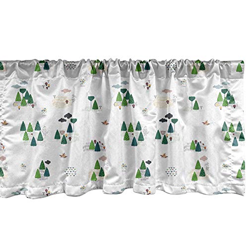 Ambesonne Forest Window Valance, Scandinavian Inspired Trees Clouds And Woodland Animals, Curtain Valance For Kitchen Bedroom Decor With Rod Pocket, 54" X 18", Petrol Blue Green #TOP21