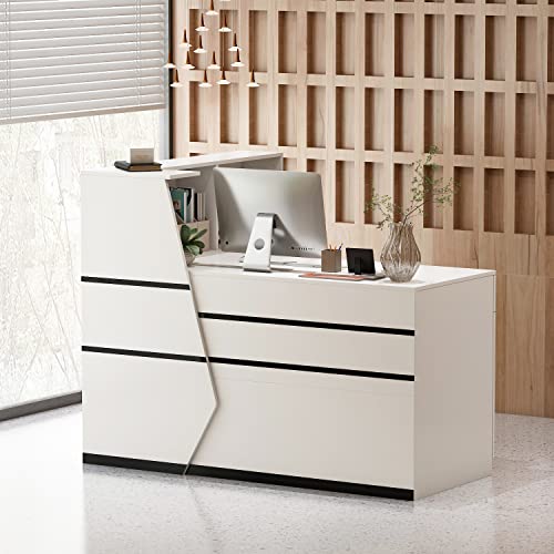 AIEGLE Reception Desk with Hutch and Lockable Drawers