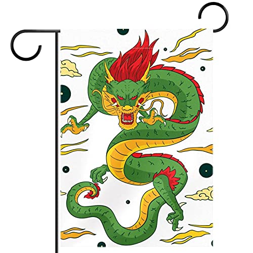Drapeau de jardin traditionnel chinois vert double face lisible des deux côtés