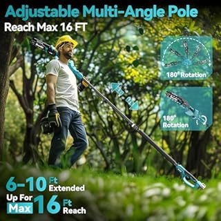 SEESII 2-in-1 Motosega Telescopica & Mini Motosega con 2 Batterie da 4000mAh, Motosega Senza Spazzole da 8 Pollici con Asta Telescopica, Estendibile fino a 15 Piedi Ideale per Potatura Alberi