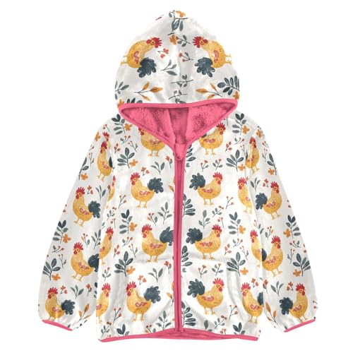 Country Rooster Farmhouse Girls Fleece Jacket Girls Fall Jacket Girl Coats Zip Up Hoodie Children Sherpa Warm Outerwear 2-10T