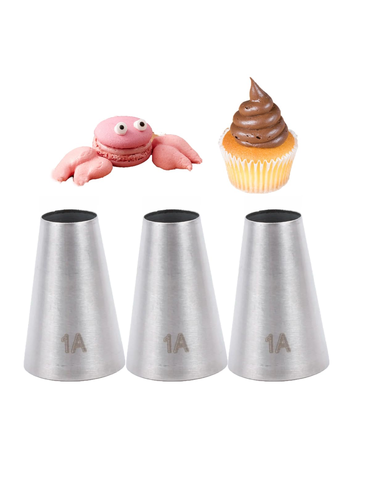 Juego de puntas de tubería de 1 A, puntas redondas grandes para decoración de pasteles, macarrones y más, apertura de 1,27 cm, 3 piezas