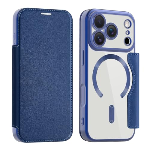 MuZiF iPhone 17 Pro 用 ケース 手帳型 Magsafe対応 クリア 背面 透明 高級なPUレザー 永久磁石 マグネット スマホケース カード収納、人気財布型 カバー 軽量 アイフォン17 Pro 用 手帳カバー (iPhone 17 P