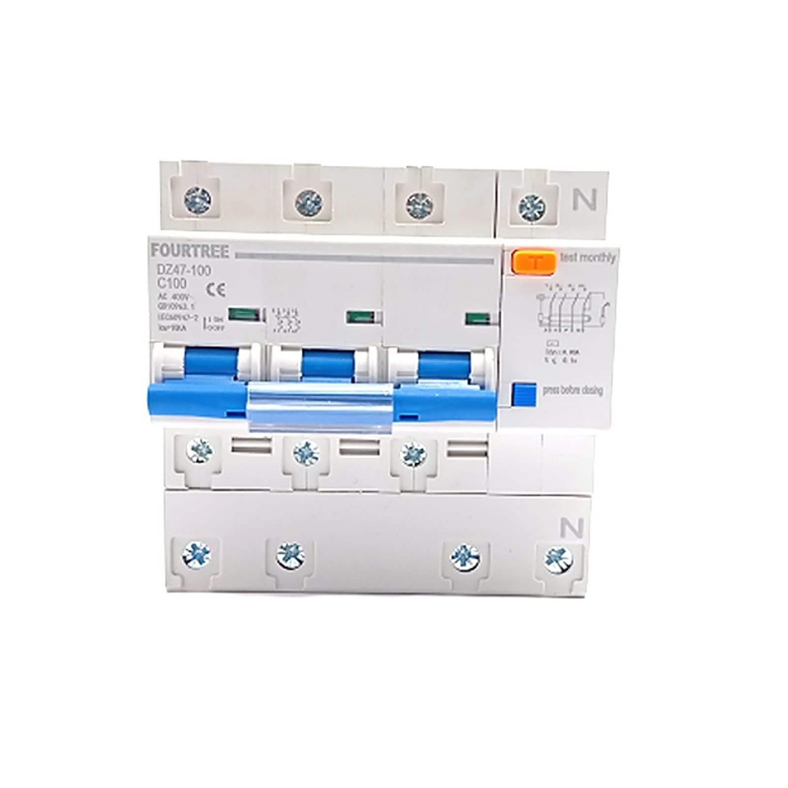 IEUMJNAT 1Pcs Residual Circuit Breaker DZ47-100LE with Over Current and Leakage Protection RCBO 1P+N 2P 3P+ 4P(25v,4P)