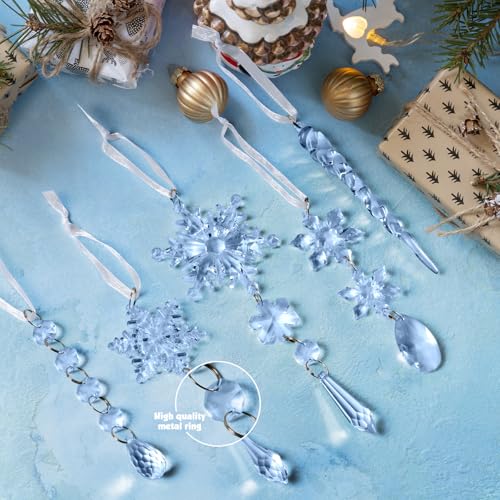 Image of GuassLee 36pcs Crystal Christmas Tree Ornaments - Blue Acrylic Snowflake Icicle Drop Crystal Hanging Ornaments for Christmas Tree Wonderland Frozen Themed Birthday Party Decor