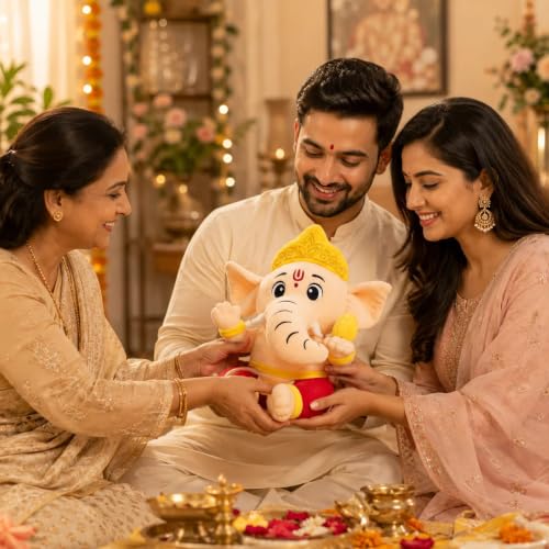Image of AVSHUB God Soft Toy for Kids Divine Mantra Chanting Baby Ganesha with 3 Preloaded Mantras & Aartis, Musical Soft Plush Toy, Return Gift for Infants, Toddlers & Kids (Medium - 25 Cm)