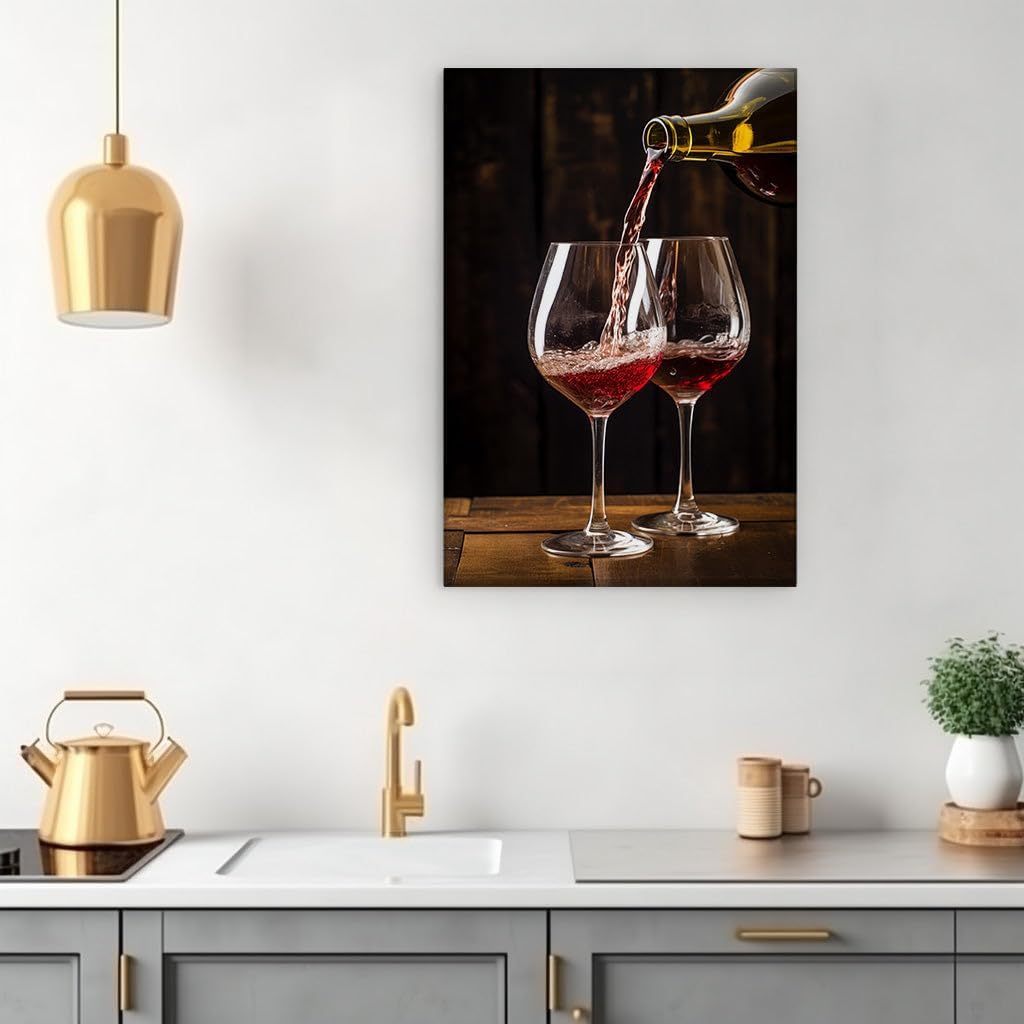 Canvas for Living room. Warm Elegance: A Cozy Evening with Red Wine and Wooden Charm, 27 x 18 inch Canvas Wall Art - Abstract Expressionist - Modern Home Decor