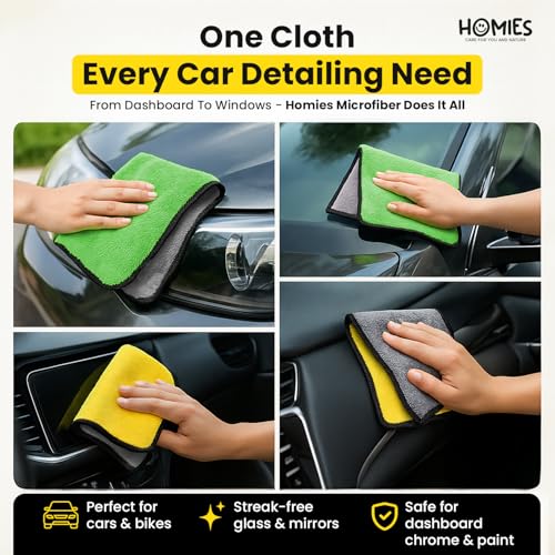 Image of Homies 500 GSM Microfiber Cleaning Cloth for Car, Bike & Home (4 pcs - 40x40 cms) - Super Absorbent, Lint-Free, Scratch-Free Wash, Dry & Detailing Towel- Multi-Color