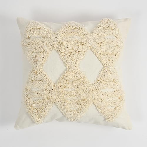 Image of TIB Premium Boho Decorative Throw Cushion Covers, 16 x 16 cm, Set of 2, Cotton. (Cream Diamonds)