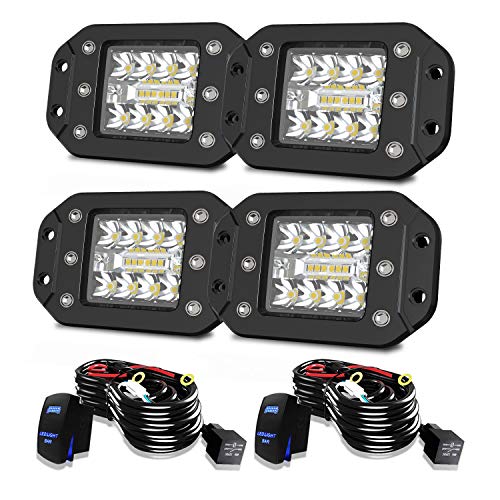 AUSI 4Pcs 4inch 18W Flush Mount LED Light Pods Yellow and White Strobe Light Driving Fog Off Road Cubes Lights with Rocker Switch & Wiring Harness for Truck ATV SUV Pickup Boat