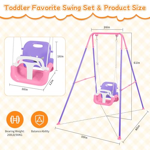Image of 4-in-1 Toddler Swing Set & Baby Jumper and Bouncer for Toddlers | Foldable Baby Swing Stand for Outdoor /Indoor Play, Easy to Assemble and Store for Ages 6 Months to 10 Years Old