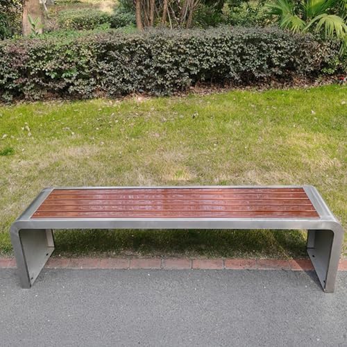 Banco de acero inoxidable con listones sin respaldo, muebles de exterior de madera de plástico duradero, capacidad de 1100 libras, perfecto para jardín, patio y salón (120 x 40 x 45 cm)