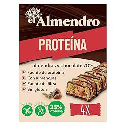 El Almendro, Barritas de Almendra y Chocolate Negr...: BARRITAS DE ALMENDRA, CHOCOLATE NEGRO 70% Y PROTEÍNA: estas barritas the permiten tomar proteína en cualquier momento del día, gracias a sus ingredientes nutritivos e irresitible chocolate 70%. Para tomar en cualquier momento del día. 100% Fabricado ...