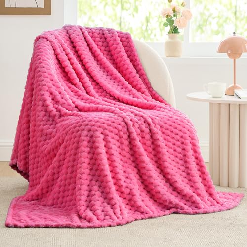 Image of BEDELITE Hot Pink Twin Blanket for Couch, Soft Cozy Gifts for Women, 60*80 | 3D Jacquard Decorative Fleece Blanket, Super Soft Plush Throws, Cute Birthday Gift for Women & Men, Suitable for All Seasons