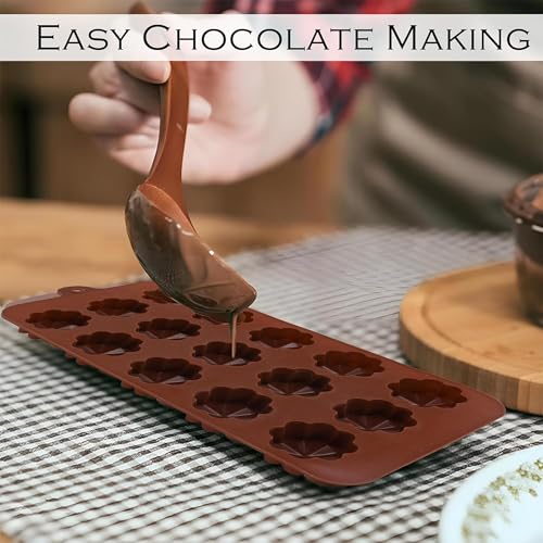 Image of HS Flower Shape Silicone Mould, Non-Stick Food Grade Silicone Mould for Chocolate, Candy, Jelly & Ice Cube (Brown)