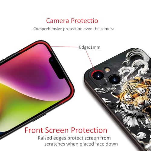 Printed with Tiger for iPhone 14 case, Silicone Soft Shockproof case King Tiger Mysterious Cloud Pattern Prints- Imperial Grandeur(A2- Tigers-Animal)