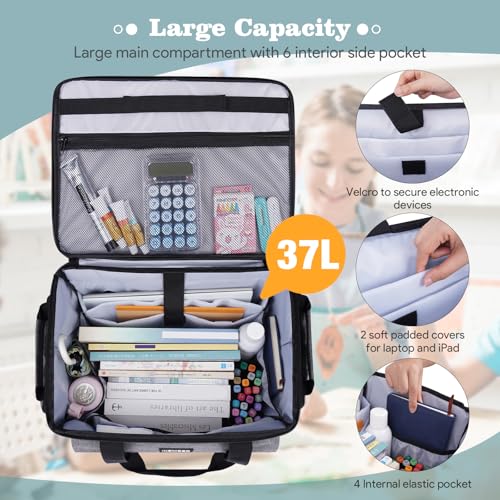 Image of INSMEER Rolling Teacher Bag with Wheels,Wheeled Teacher Tote Bag with Insulated Lunch Bag,with Padded Laptop Compartment
