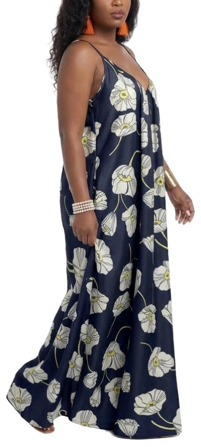 Image of Women's Casual Summer Maxi Dresses Sleeveless Adjustable Spaghetti Strap Loose Plus Size Dresses