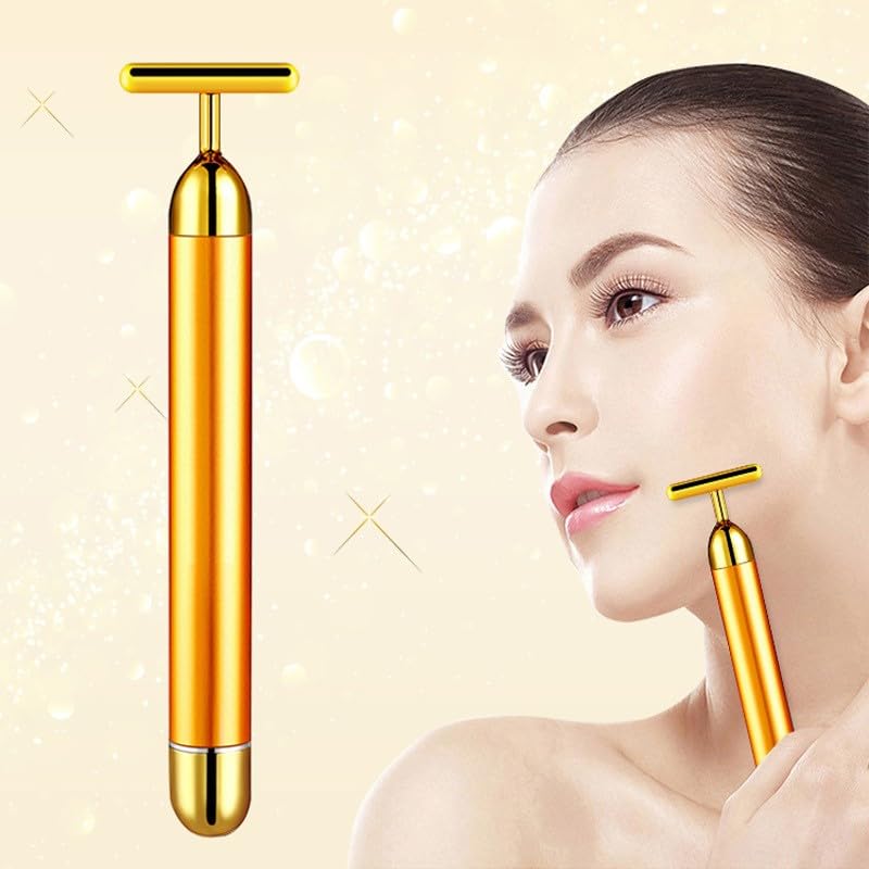 HS Energy Beauty Bar 24k Golden Facial-T Shape Electric Face-Face Skincare Tool- Anti Wrinkle lifting Tool-Arm Eye Nose Head Massager