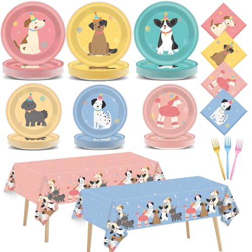 98Pcs Pet Dog Birthday Party Supplies Retro Puppy Themed Paper