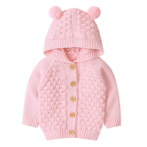 topseller-hzy Toddler Baby Boys Girls Knitted Sweater Cute Ears Hooded Shirt Coat Jacket Outwear Pink
