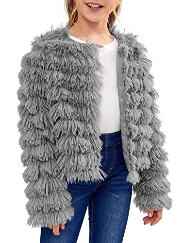 Image of Inorin Girls Open Front Cardigan Faux Fur Coat Warm Fuzzy Trendy Winter Vintage Parka Shaggy Party Outerwear Jackets Tops