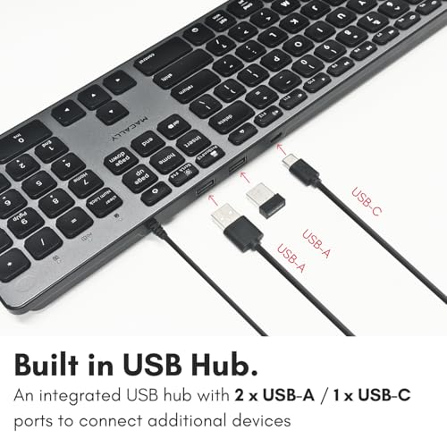 Macally Wired Keyboard for Mac with USB Hub (2X USB-A / 1x USB-C) - Compatible Backlit Apple Keyboard with Dual Interface - Auto OS Detection for Mac, MacBook Pro/Air, iMac, PC, Android, iPad, iOS