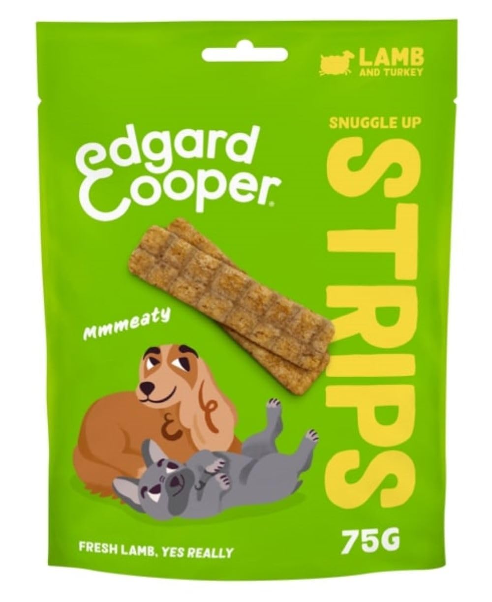 Edgard Cooper Natural Dog Treats, Lamb and Turkey Snuggle Up Strips, 1 x 75g bag, Grain Free, High in Protein fresh meat, full of essential amino acids for healthy insides