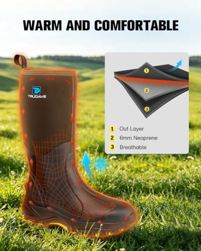 Image of Trudave Rubber Boots for Men & Women with Steel Shank, Mens Rain Boots Waterproof Insulated, Reliable 6mm Neoprene Warm Anti-slip High Traction Multi-season Dry Mud Boot for Outdoor, Work, Hunting