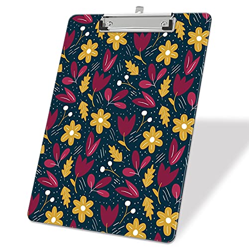 ZAXMEY Portapapeles de plástico A4, bonito tablero de clip tamaño carta estrella, 9 x 12.5 pulgadas, decoración de oficina para estudiantes, mujeres, hombres y niños, flores silvestres