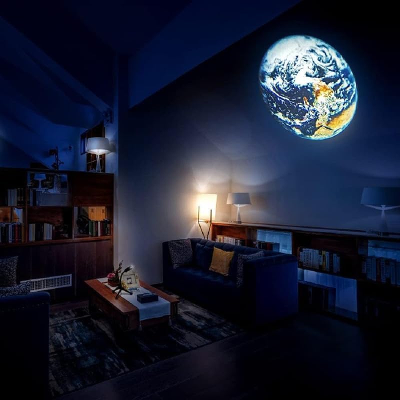 Image of USB Powered Moon and Earth Projector Light Lamp, Atmosphere Night Light Projector with Tripod Stand, Gift for Kids Couples Room Wall Ceiling Decor