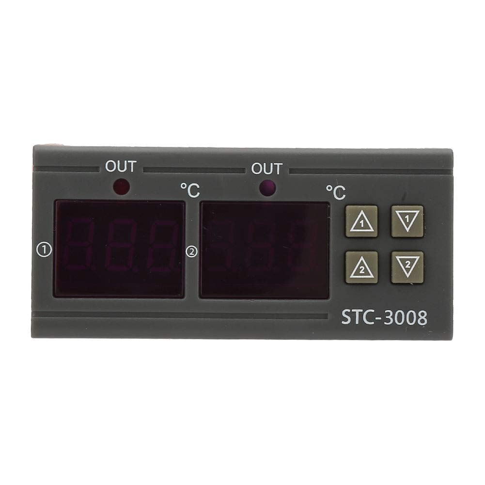 Cyfrowy Regulator Temperatury, Termostat STC 3008 STC-3008 z Podwójną Sondą NTC do Lodówki, Szklarni i Akwarium (110-220VAC)(110-220VAC)