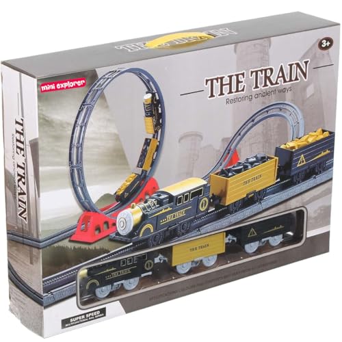 Image of Mini Explorer Electric Train Track Set with Dual 360 Loops | Battery Operated Classic Train Toy with Tracks for Kids | Fun Racing Train Set for Boys & Girls Age 3+ Years | 136 x 64 cm Layout