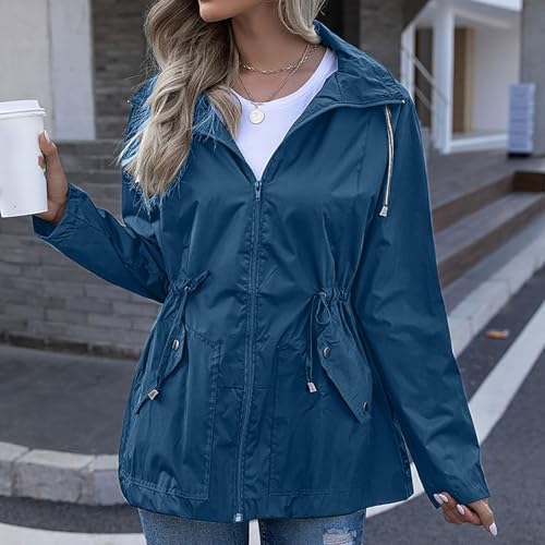 Abrigo impermeable para mujer largo con capucha y cremallera de invierno 2