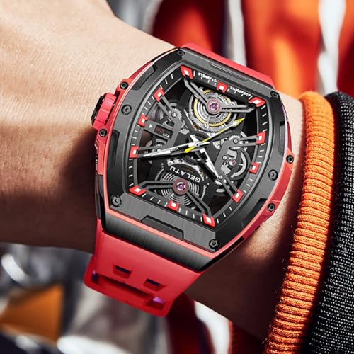 Image of OLEVS Luxury Watches for Men Black Mechanical Wrist Watch Self Winding Automatic Tourbillon Watches Skeleton Waterproof Mens Wrist Watch