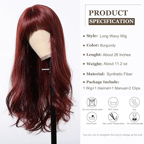 Esmee Long Wavy Burgundy Wigs for Women Natuaral Synthetic Hair Heat Resistant Red Wig for Daily Party Cosplay Use - Image 2